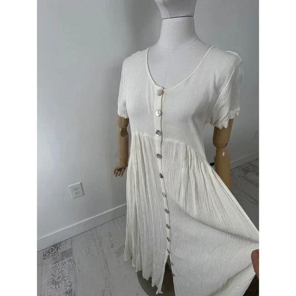 90s Button Front Maxi Tie Back Maxi Dress Grunge Pleated Fabric Size M - Picture 3 of 8